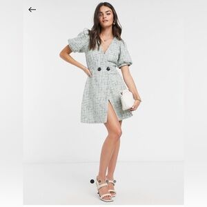 ASOS DESIGN boucle wrap mini TWEED dress with puff sleeves